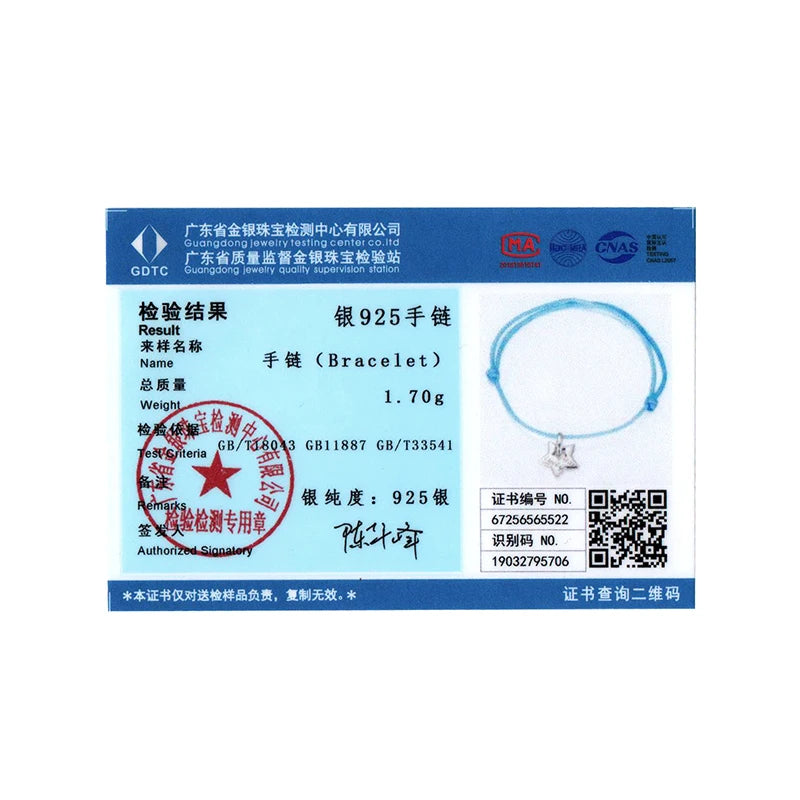 BISAER 925 Sterling Silver Bule Lucky Star Bracelet Simple Adjustable Bracelets for Women Charm DIY Fine Jewelry Holiday Gift