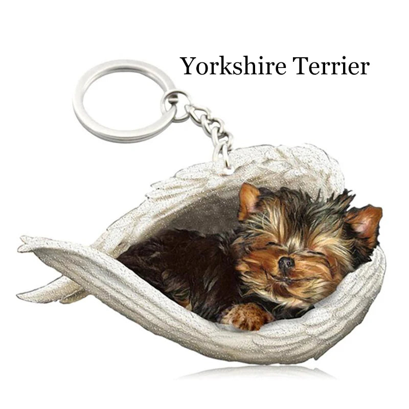 100 Style Cut Dog Sleeping Angel Pendant Bag Keychain Car Keychain Keyring Animal Pet Jewelry Boyfriend Girls Gift Accessories