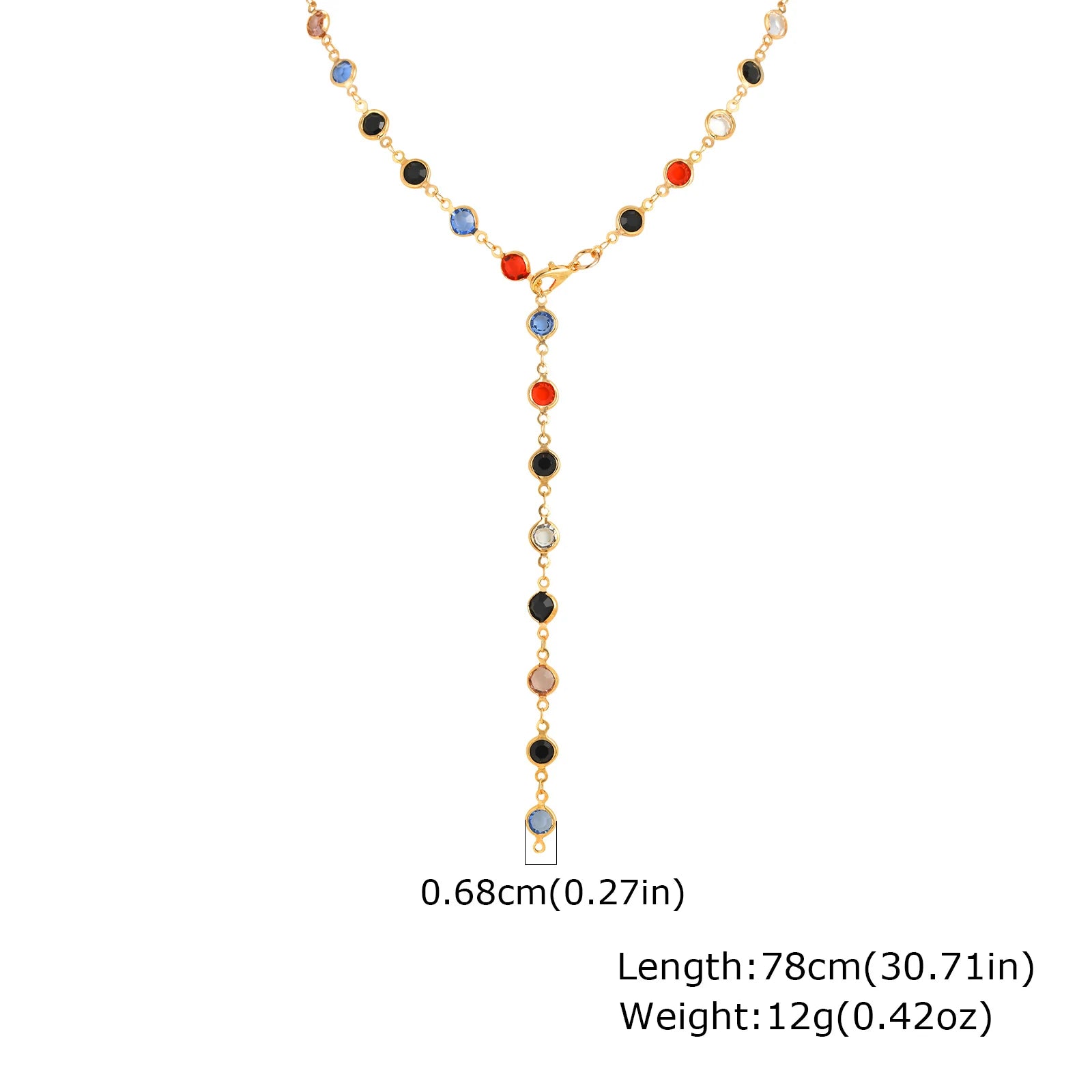 Vnox Dainty Colorful Glass Long Y-shaped Necklace For Women Round Heart Accessories Chain Necklace Neck Jewelry Trendy Style