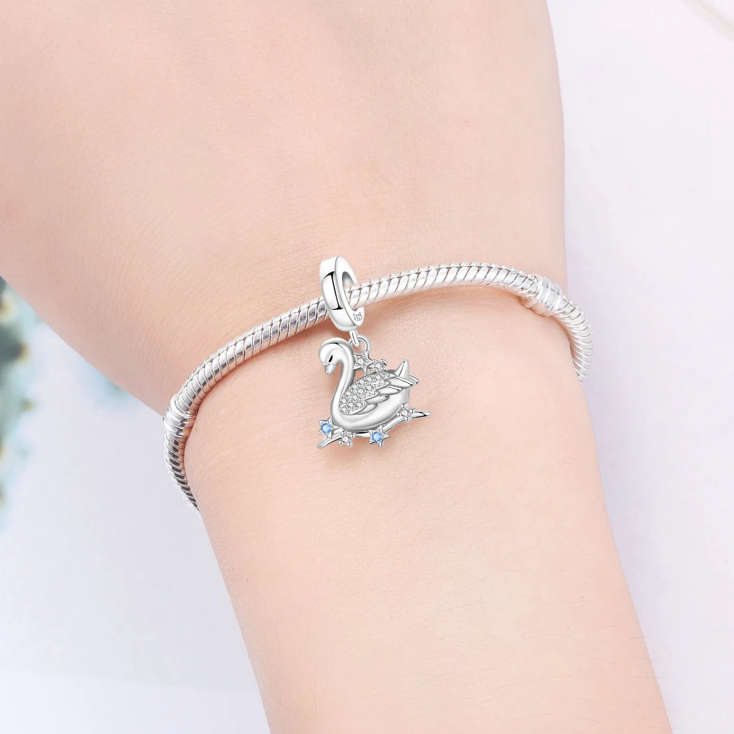PANPOKI 925 Sterling Silver White Swan Animal Pendant Beads Original Pendants Bracelet Charm Jewelry Party DIY Trendy Gifts
