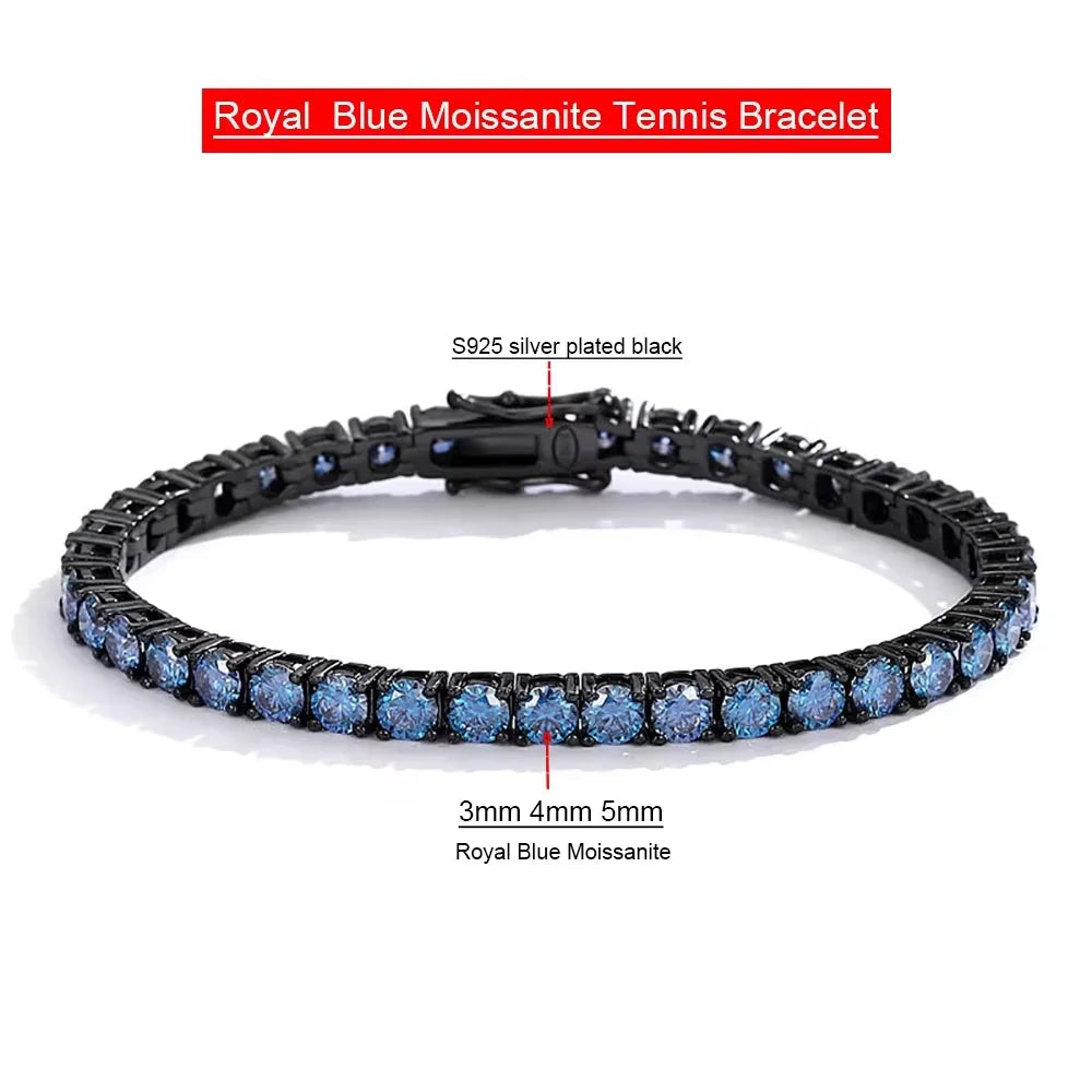 Serenity 3mm 5mm Royal Blue Moissanite Tennis Bracelet Women Man S925 Sterling Silver Bracelet Plated 18K Hand Chain Anniversary - Madeinsea©