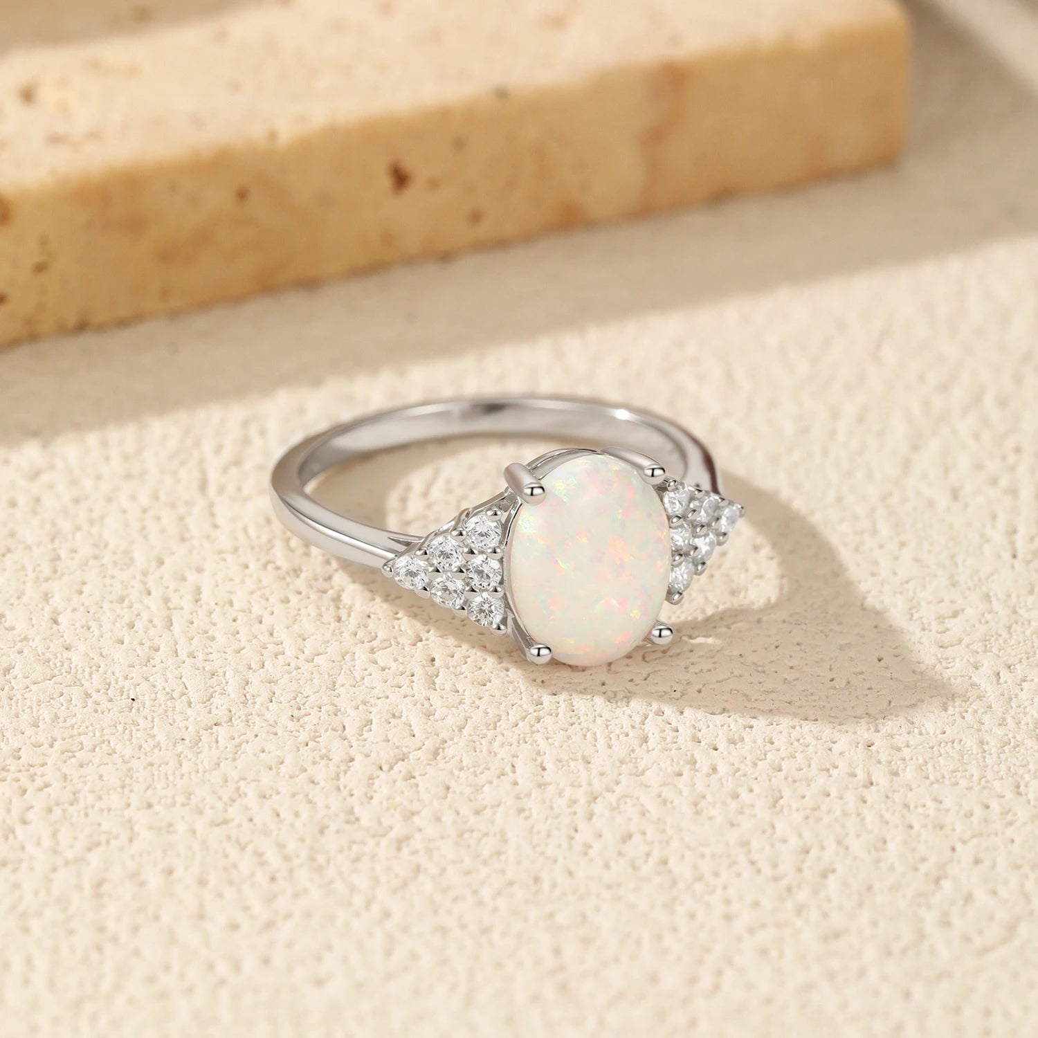 MODIAN 925 Sterling Silver Oval Ear Studs Fashion Elegant Opal Finger Rings For Women Office Fine Jewelry Sets