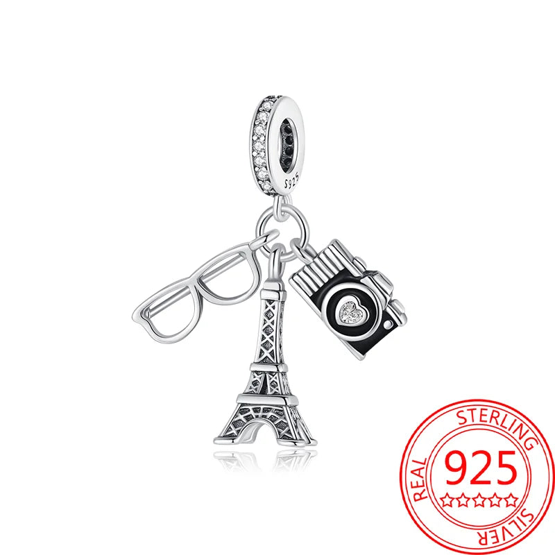 925 Sterling Silver Paris Tower Aircraft Travel Charm Pendant Beads Fit Charm Original Bracelet for Women Jewelry Making