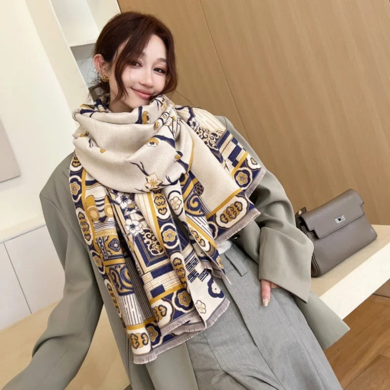Print Cashmere Scarf Women Thick Warm Winter Blanket Brand Female Luxury Quality Shawl Wrap Bufanda 2025 Poncho Echarpe Pashmina