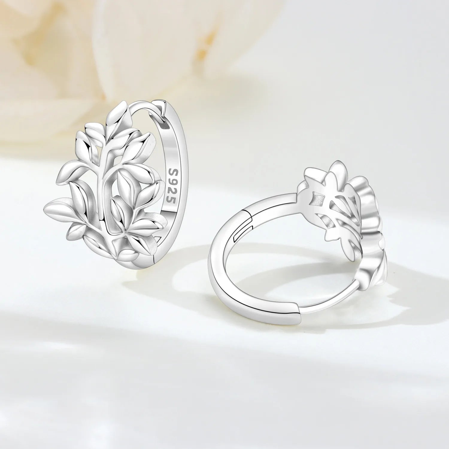 PANPOKI Original 925 Sterling Silver Minimally Designed Leaves Earrings Women Hoop Earring Anniversary Jewelry Trendy Gifts