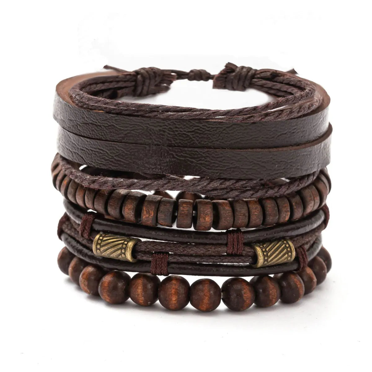 4PCS Fashion Vintage Multi-Layer Wooden Beads Trendy Accessories Men's Bracelet