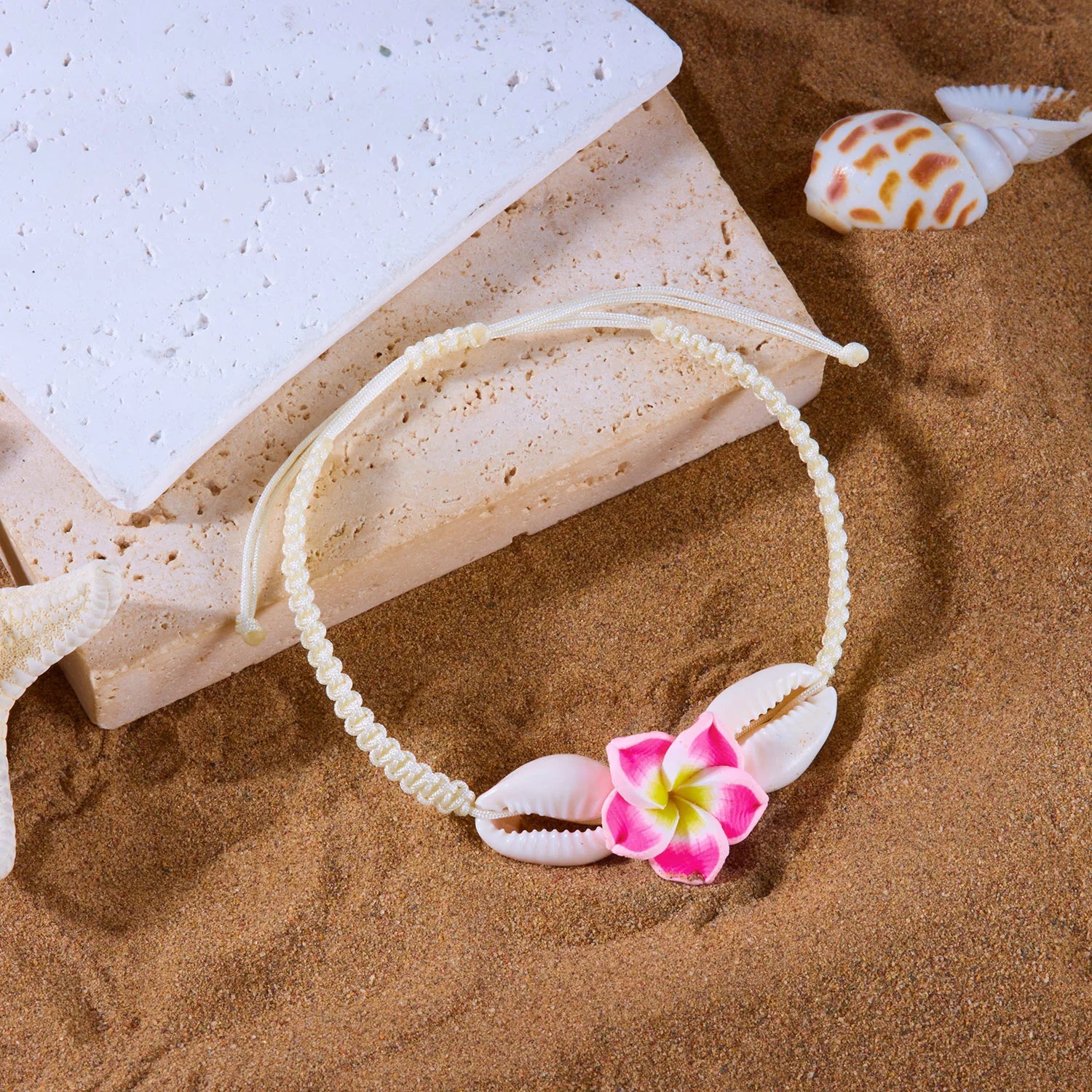 Bohemian Big Flower Sea Shell Charm Bracelets For Women Pink Blue Green Flower Soft Clay Pottery Beaded Bangles Handmade Jewelry