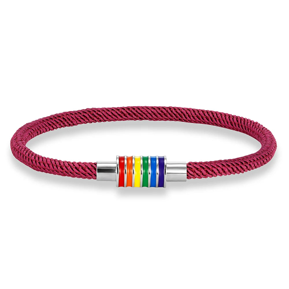 MKENDN Minimalist Rope Bracelet Unisex Stainless Steel Rainbow Clasp Waterproof Natuical Rope Braslet Gift For Lovers LGBT