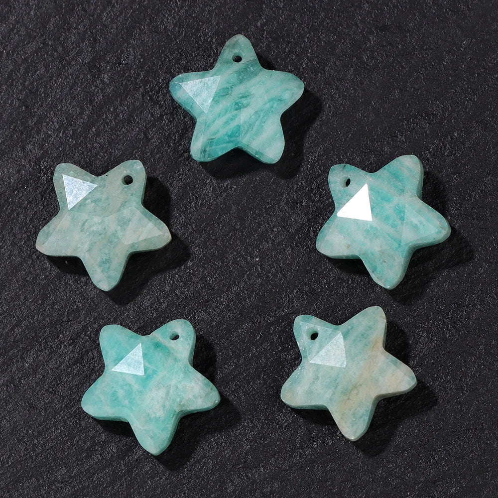 14MM Natural Faceted Stone Pendant Five Star Shape Amethysts Amazonite Quartz Charm Bead For Earrings Bracelets Necklace DIY