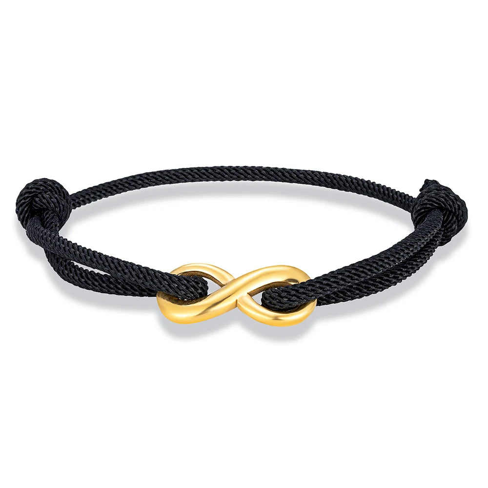 MKENDN Modisches, vergoldetes Edelstahl-Unendlichkeitsarmband für Männer und Frauen, verstellbares Seilarmband, Paar-Schloss-Schmuck