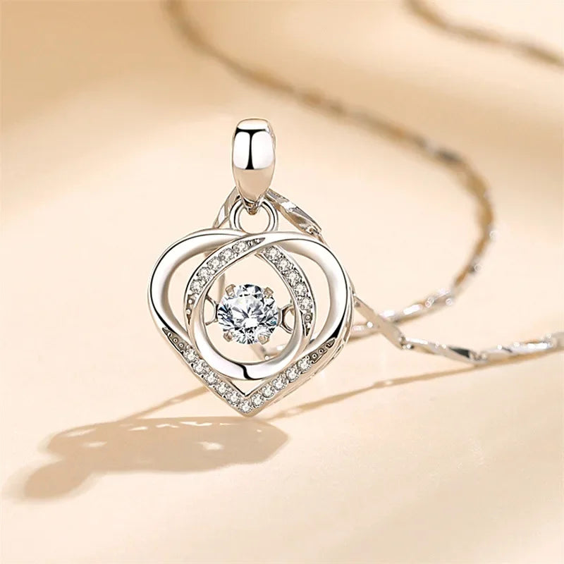 925 Sterling Silver Heart Shaped Necklace Bracelet Set for Women Vintage Korean Crystal Bracelets High Quality Set Party Jewelry - Madeinsea©