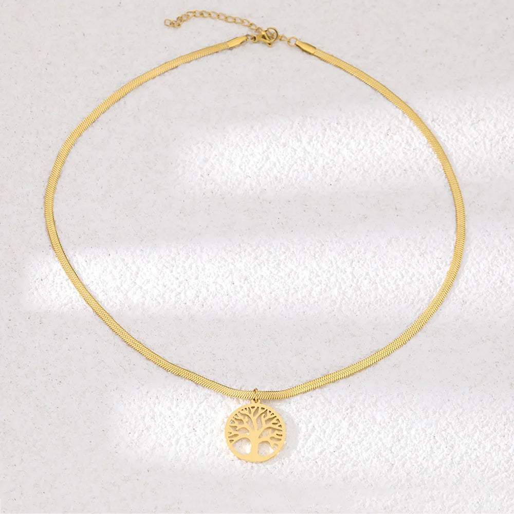 HIPEE Fashion Snake Bone Chain Necklace for Men Women Tree of Life Pendant Necklace Snake Chain For Women Wedding Charm Jewelry