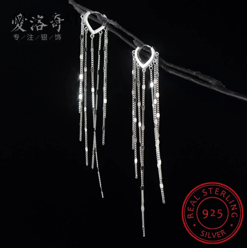 Real 925 Sterling Silver Long Tassel Sparkling Trendy Drop Earrings for Women Dangle Earrings Fine Jewelry Wedding Gift G7026