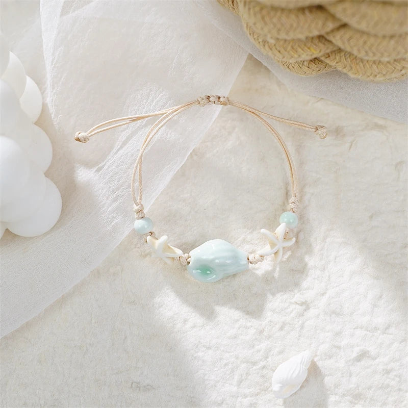 Bohemia Sea Turtle Bracelet For Women Starfish Seahorse Shell Pearl Adjustable Metal Chain Summer Beach Party Vacation Jewelry