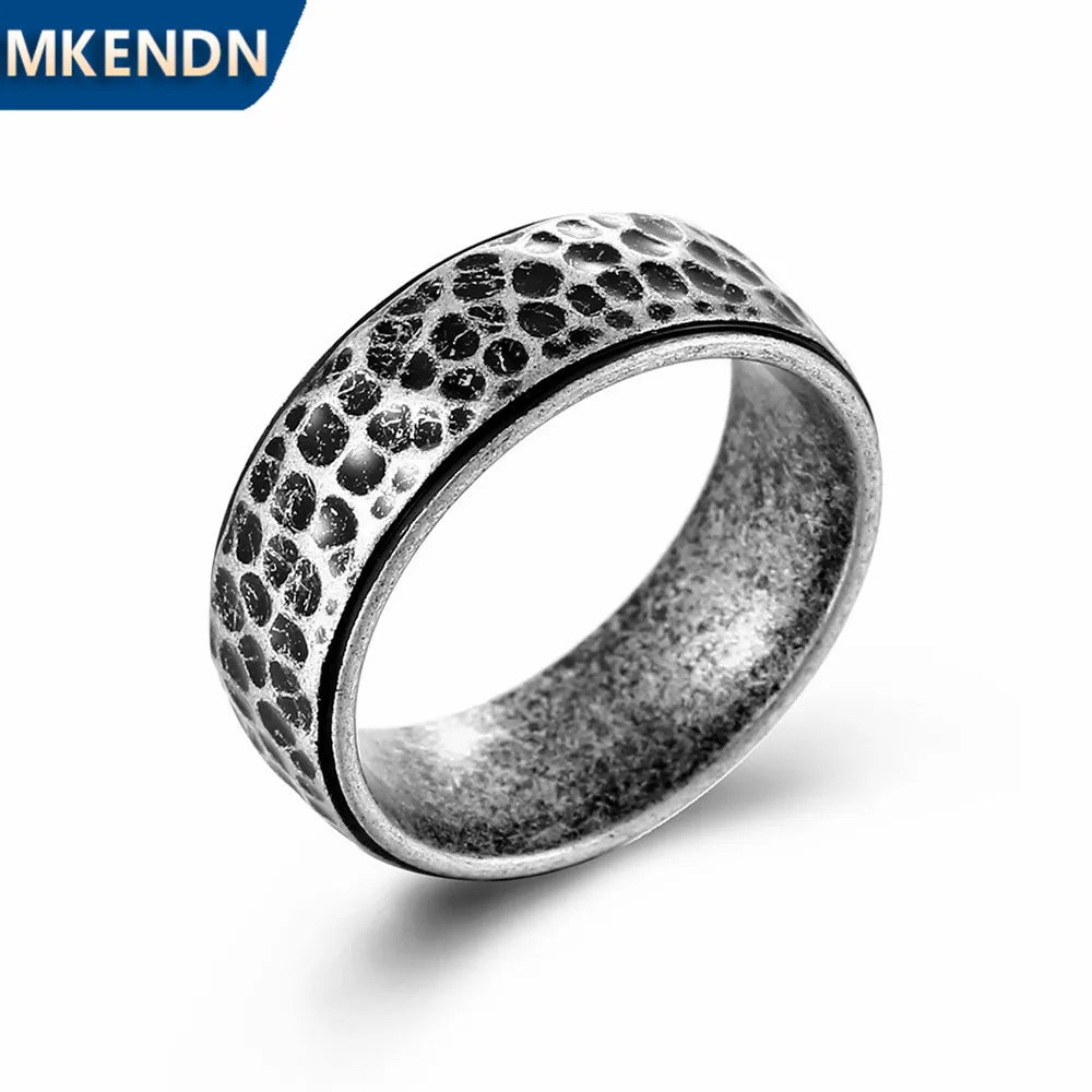 MKENDN Creative Retro Stone Texture Couple Rings Men Women Couple Ring Stainless Steel Punk Lunar Surface Jewelry - Madeinsea©