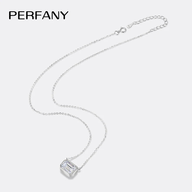 PERFANY 1CT Moissanite Necklace for Women S925 Pure Silver Emerald Cut Laboratory Diamond Pendant Fashion Party High-end Jewelry - Madeinsea©