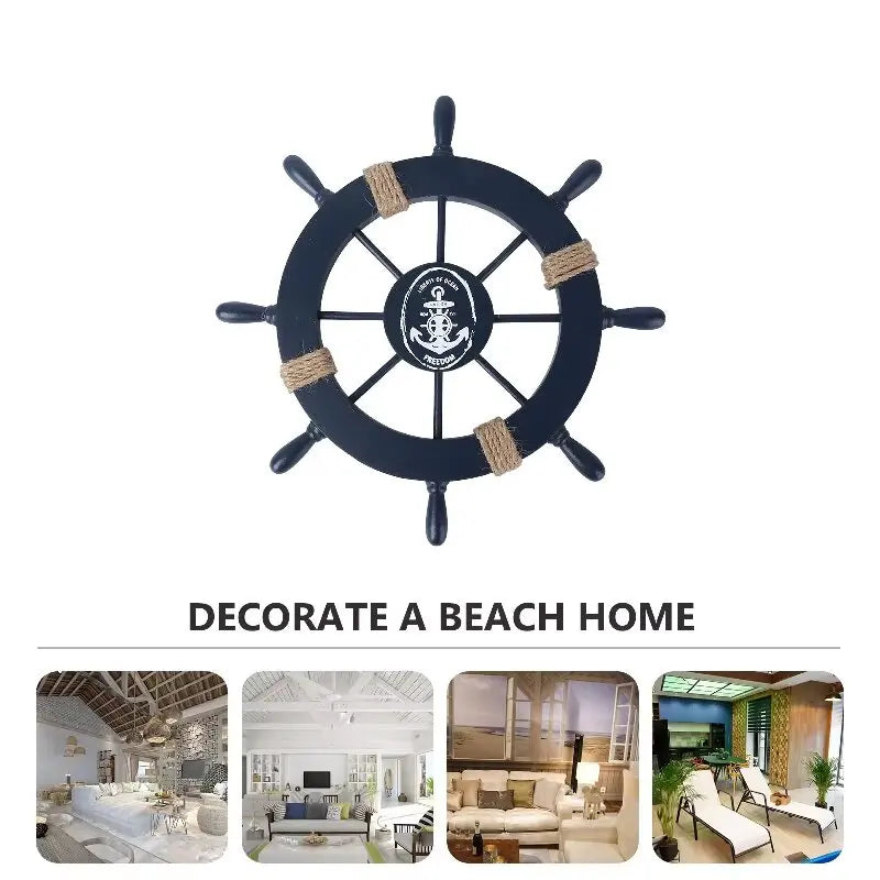 Nautical Mediterranean Ship Rudder Decor Wooden Boat Wheel Helm Home Living Room Craft Accessory