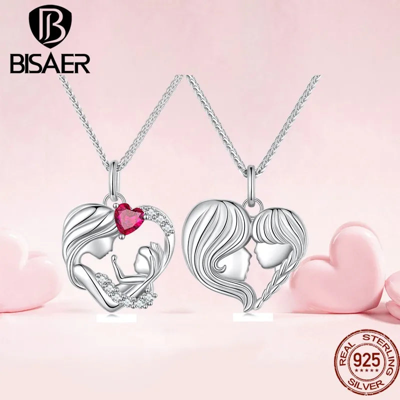 Colliers pendentifs mère et enfant en argent sterling 925 BISAER plaqué platine pour femme, fête des mères, anniversaire, bijoux fins, cadeau 2023