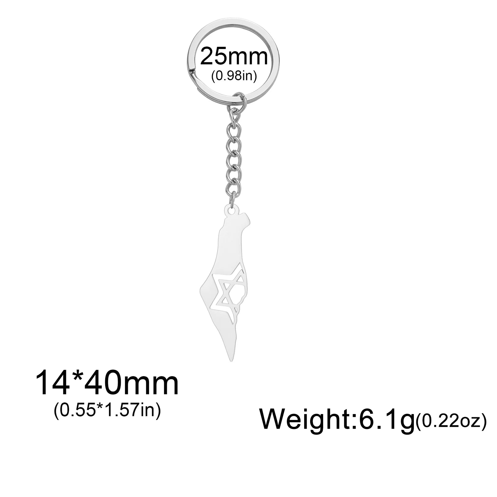 Dreamtimes Israel Map David of Star Keychain for Women Men Hexagram Stainless Steel Religious Key Ring Jewelry Gifts