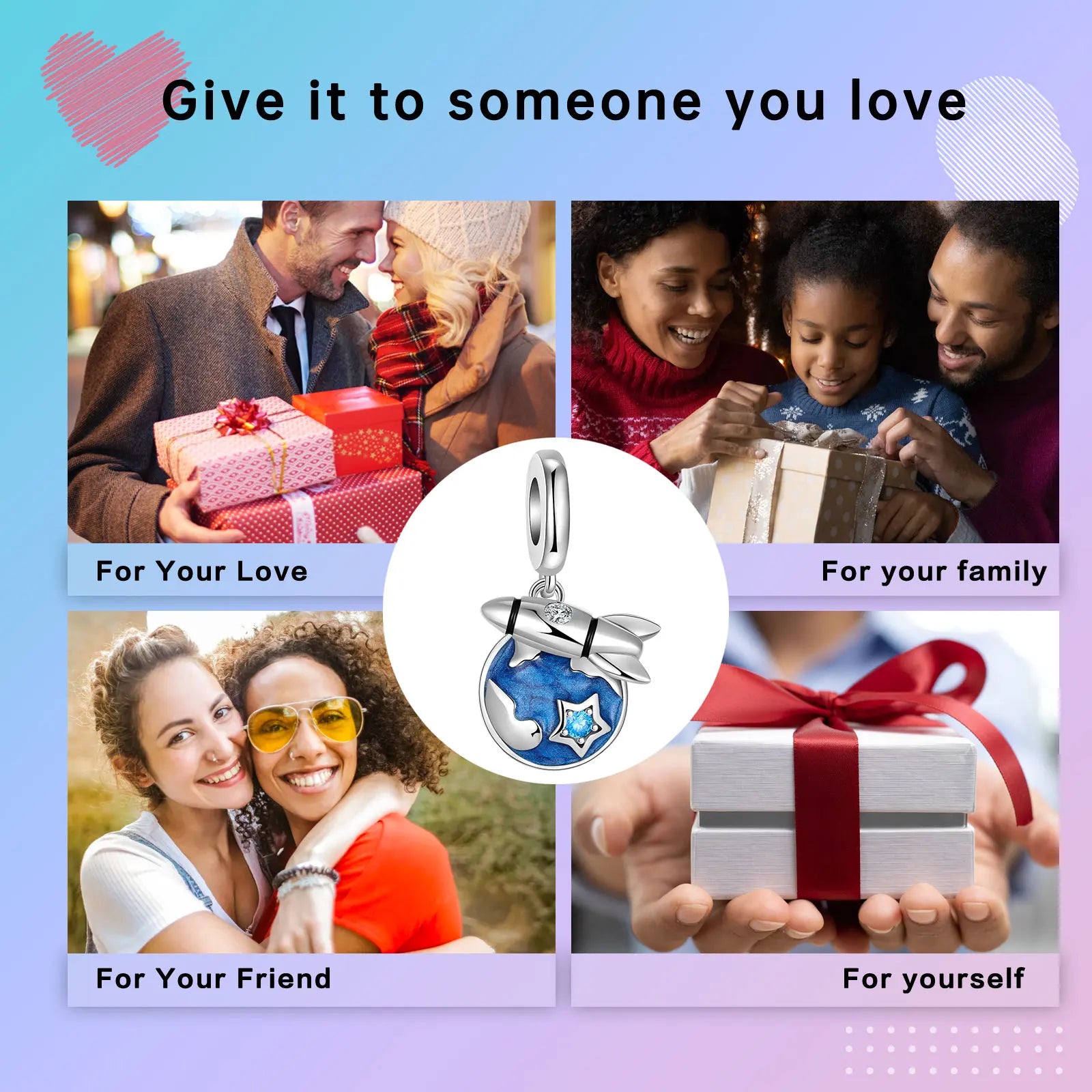 Breloque en argent sterling 925 représentant la lune, l'étoile, l'avion, l'espace, série bleue, compatible avec les bracelets Pandora originaux, bijoux à offrir