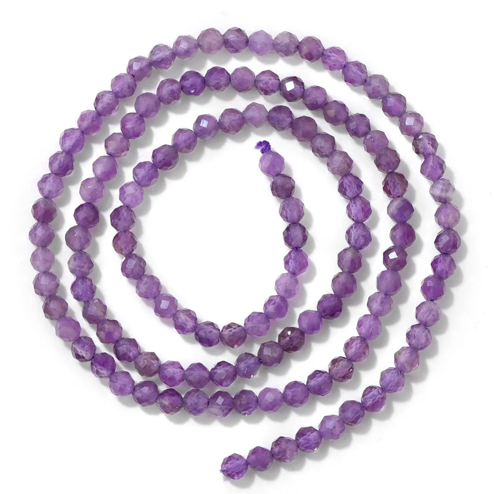 Natural Amethyst Quartz Stone Beads Faceted Round Rondelle Cube Loose Spacer Gem Bead For Jewelry Making Necklace Bracelet DIY