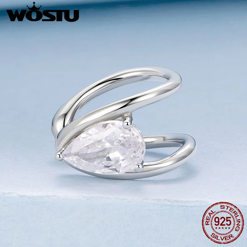 WOSTU 925 Sterling Silver Original Ear Cuff with Large Solitaire Pear Zirconia, Helix Ear Cuff for Women Elegant Dainty Gift