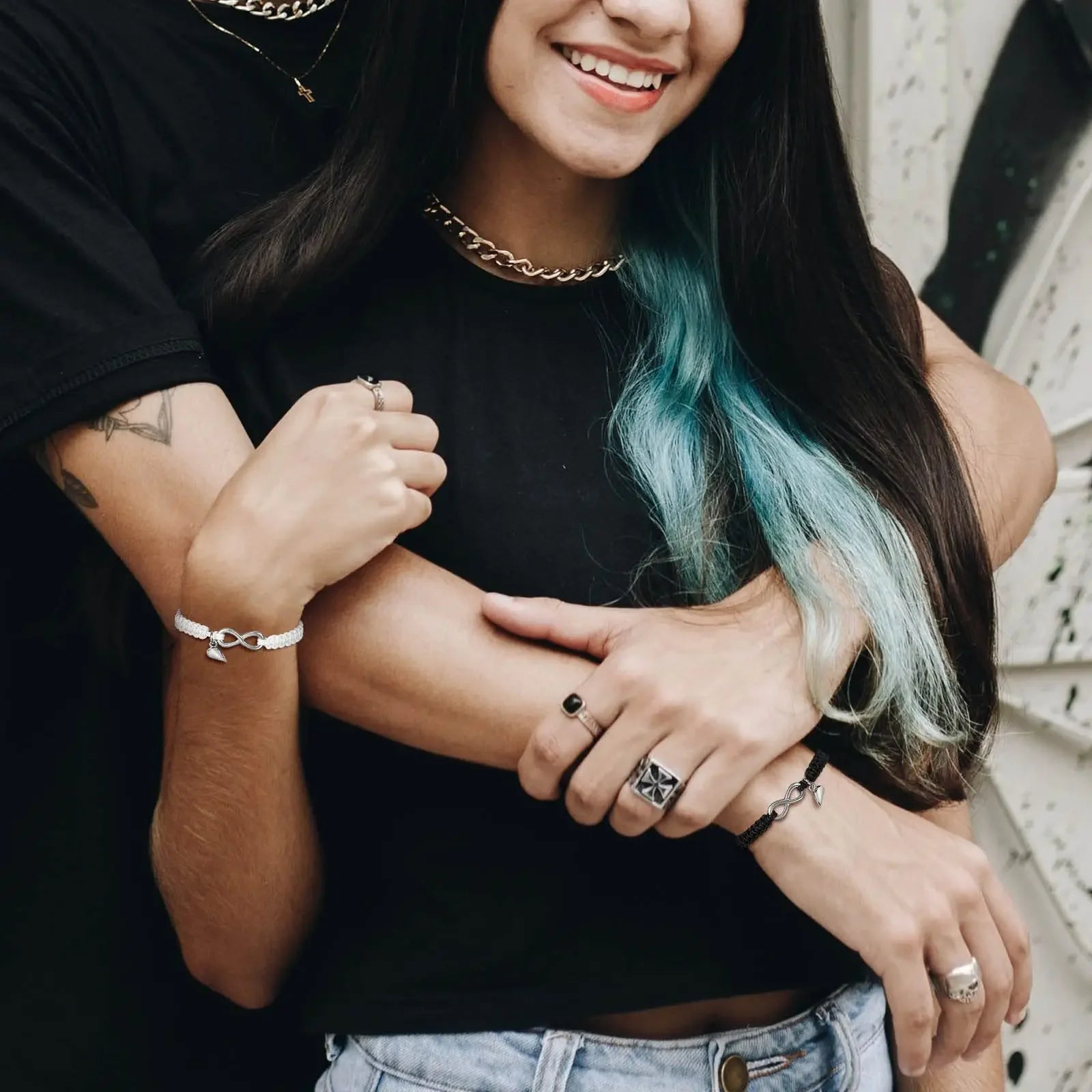 Fashion Magnetic Heart Couple Infinity Bracelets For Women Men Stainless Steel Cross Charm Braided Rope Chain Bangle Jewelry