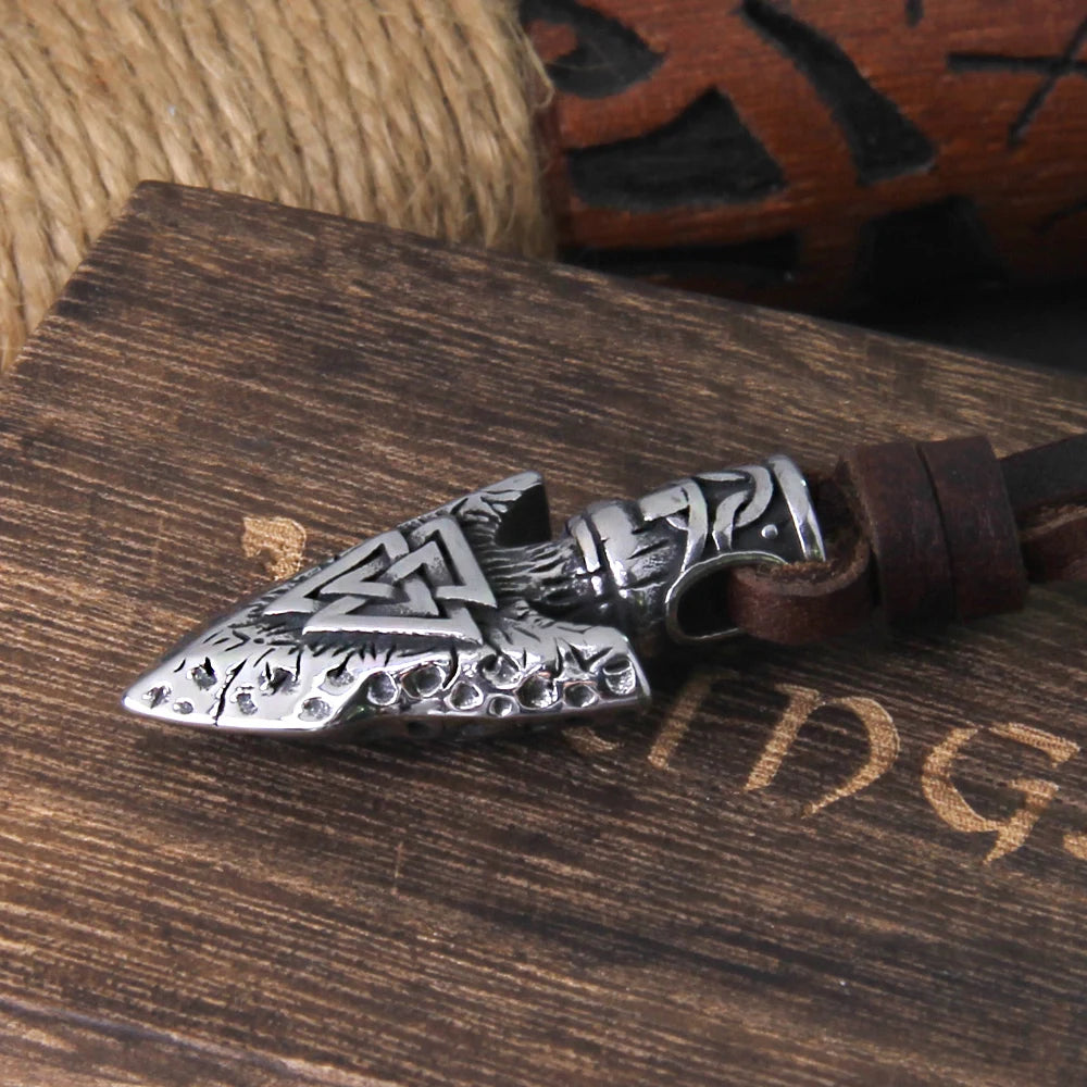 Valknut Silver Color Viking Spear Pendant Necklace