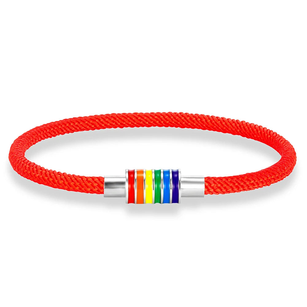 MKENDN Minimalist Rope Bracelet Unisex Stainless Steel Rainbow Clasp Waterproof Natuical Rope Braslet Gift For Lovers LGBT