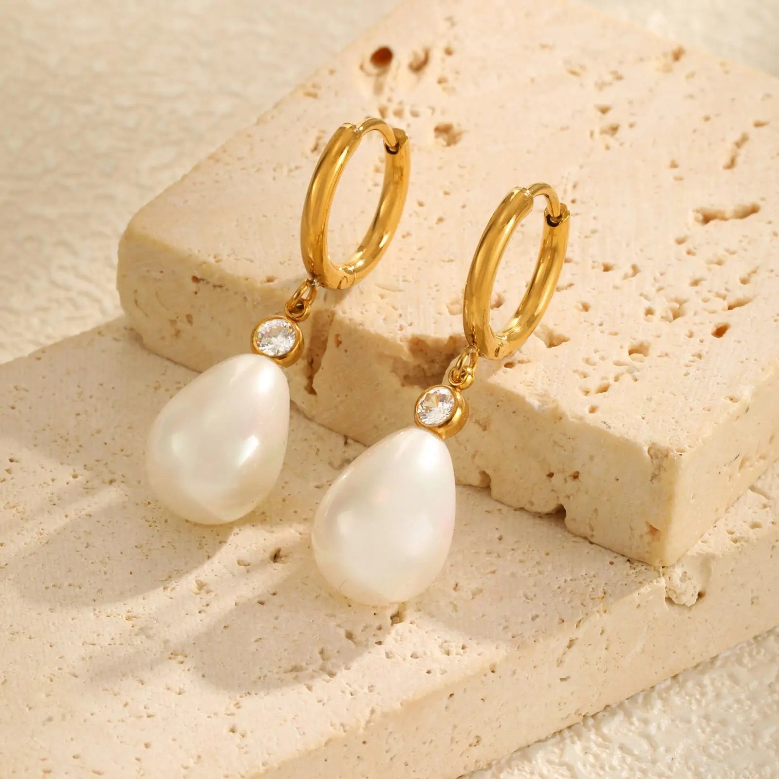 Vnox Charm Geometry Pearl Orchid Drop Earrings For Women Stainless Steel Hoop Classic Ear Jewelry  Wedding Party Gift Earring