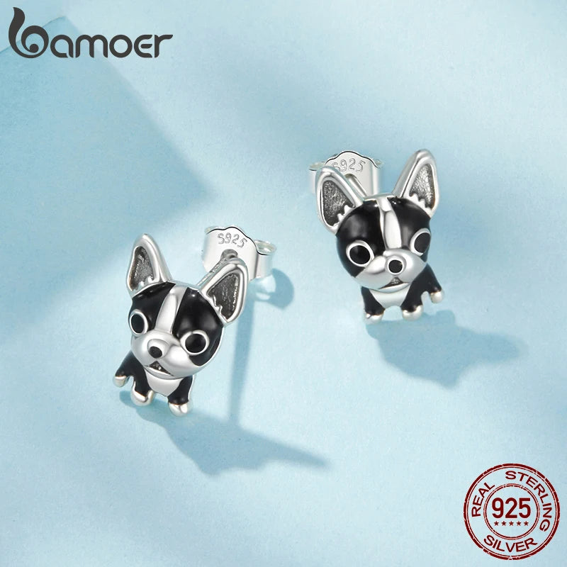 BAMOER 925 Sterling Silver French Bulldog Earrings for Women Girls, Animal Theme Jewelry Earrings for Pet Lovers SCE1877