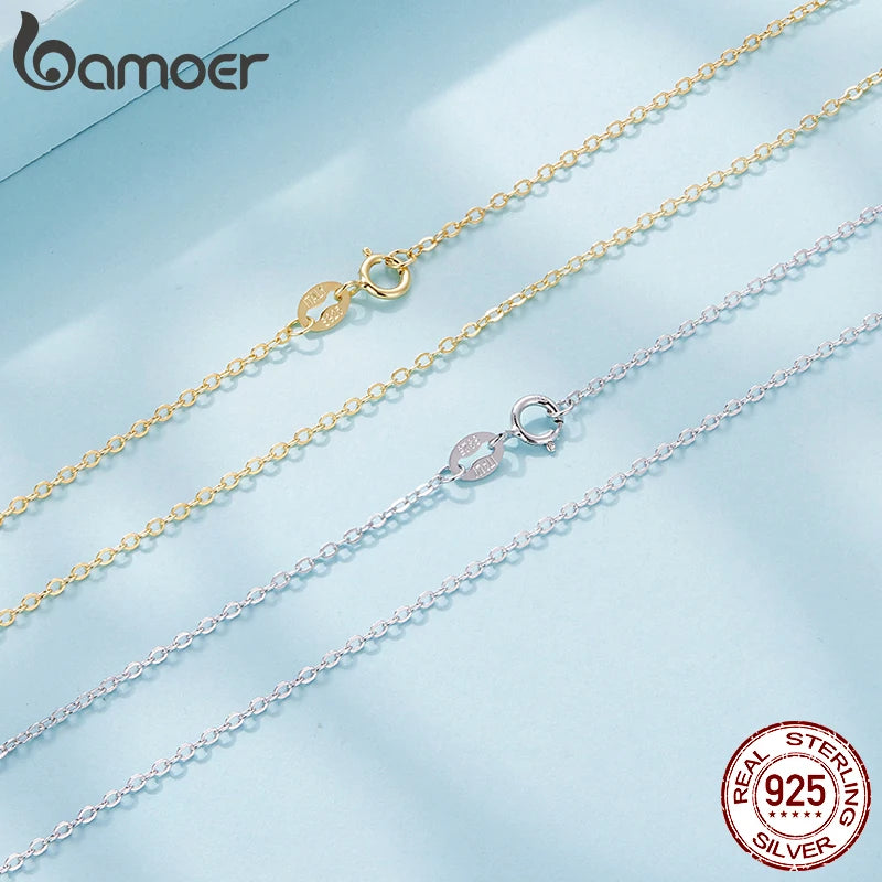 Bamoer 925 Sterling Silver O-Chain Necklace with Lobster Clasp Adjustable Basic Chain for Women Pendant Beads DIY
