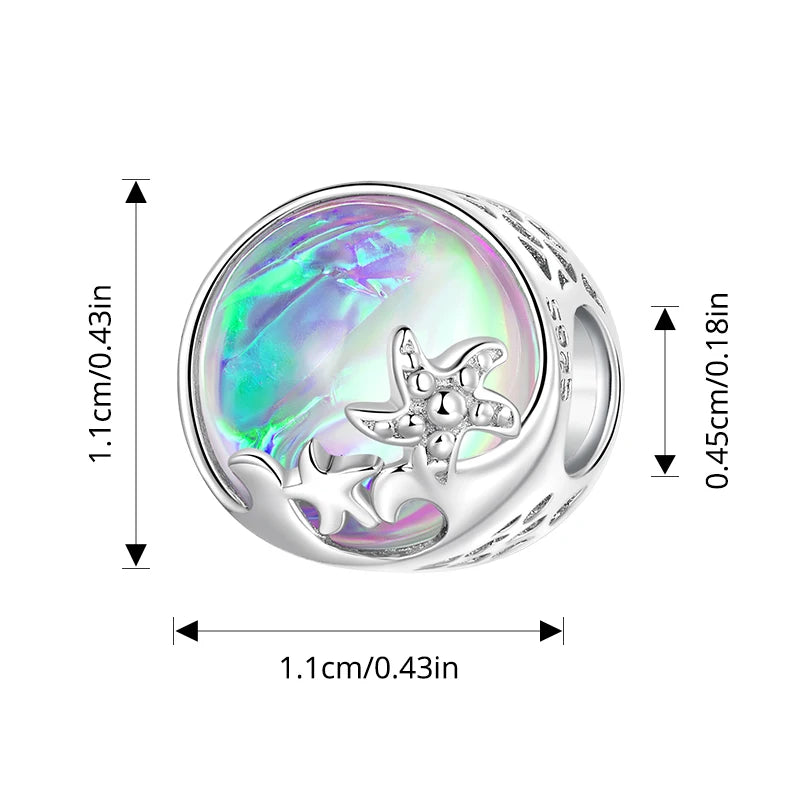 BISAER 925 Sterling Silver Blue Ocean Charm Bead Shell Starfish Turtle Pendant Fit Women DIY Bracelet Fine Jewelry Vacation Gift