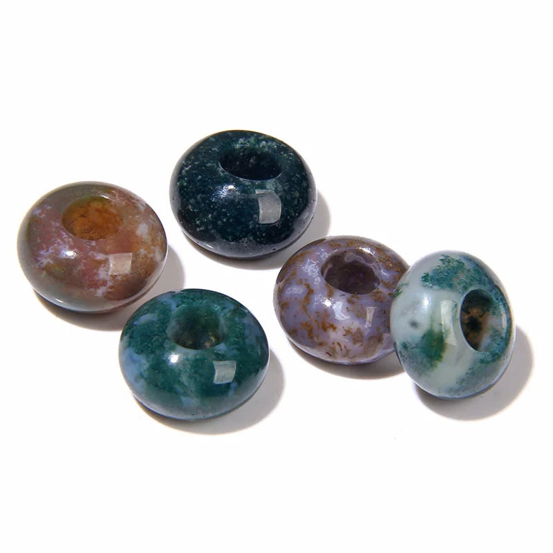 5PCS Natural Big Hole Round Abacus Bead 14mm Opal Tiger Eye Jade Hollow Stone Pendant For Jewelry Making Necklace Earrings DIY