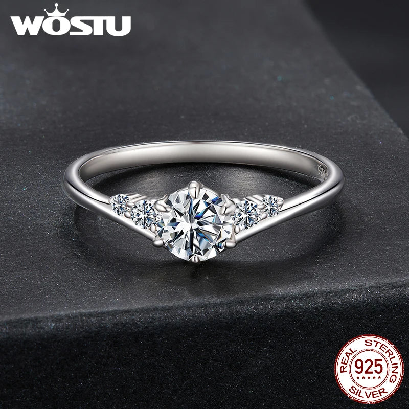 WOSTU Simple Eternity Moissanite Ring 925 Sterling Silver Sparkling Multi Gems Wedding Band Rings For Women Fine Jewelry Gift