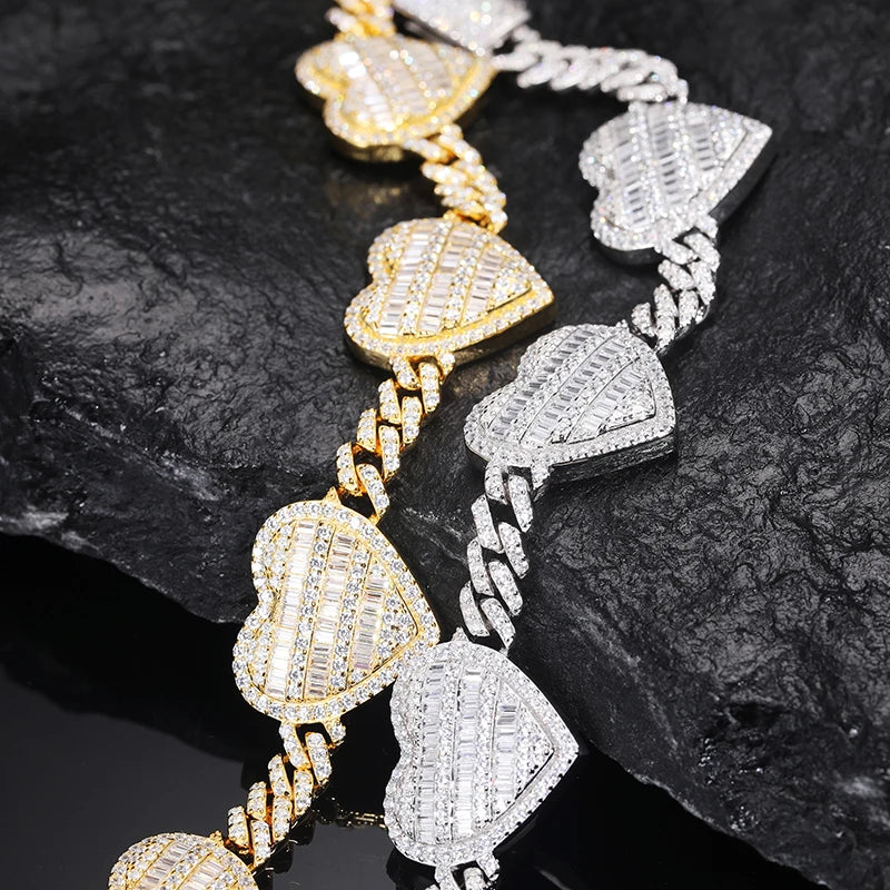 Bracelet de luxe TUHE Full Heart, en argent 925, fine chaîne cubaine de 6 mm, pour homme, style hip-hop.