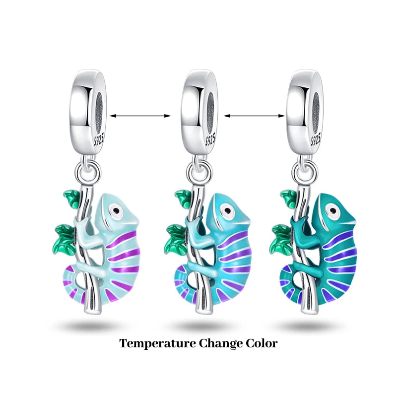 925 Silver Plated Luminous Chameleon Change Color Butterfly Insect Charms Pendant Fit Pandach 925 Original Bracelets DIY Jewelry