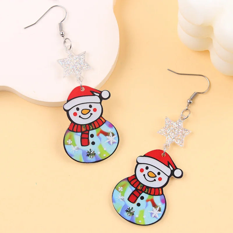 Creative Santa Claus Snowman Embrace Earrings for Women Wear Scarf Snowman Snowflake Pant Shape Pendant Earring Christmas Gifts