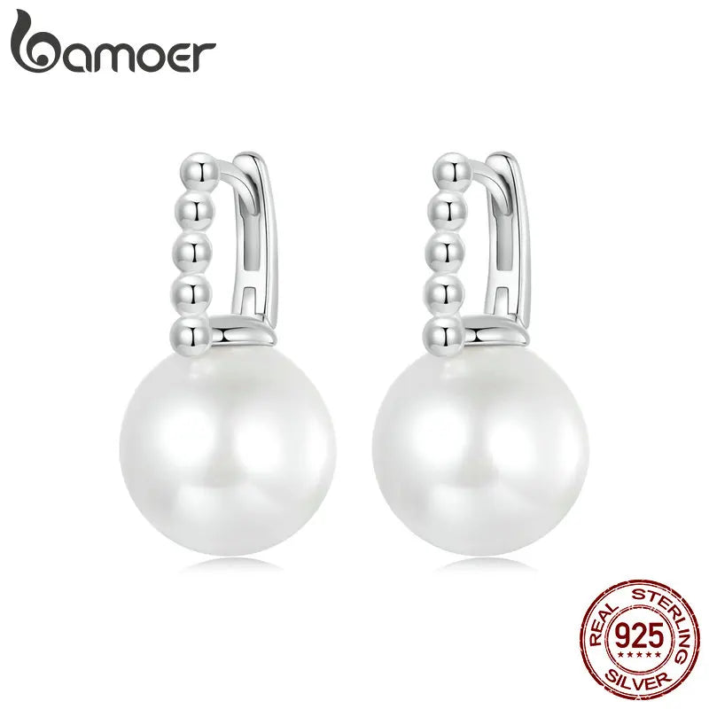 BAMOER Pearl Earrings for Women 925 Sterling Silver Hypoallergenic Pearl Earrings Dangle Earrings Elegant Jewelry BSE1077