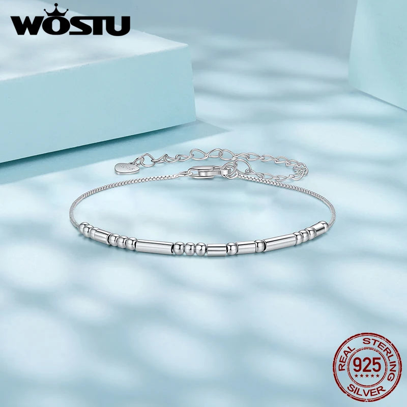 WOSTU Solid 925 Sterling Silver I Love You Morse Code Bracelet For Women Beads Links Best Valentine's Jewelry Gift For Lover
