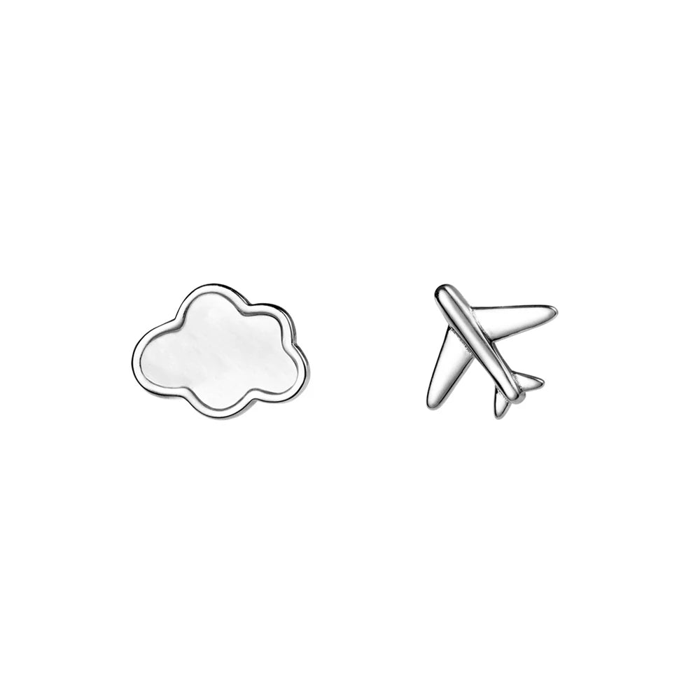 Mkendn Genuine 925 Sterling Silver Cloud Fashion Airplane Simple Stud Earrings For Women Sterling Silver Jewelry Flight Gifts