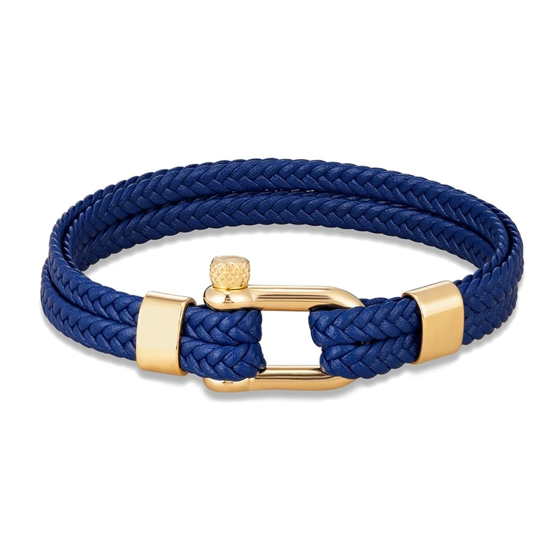 MKENDN Navy Style Men U-shape Shackle Bracelet Woven Multilayer Leather Bracelets For Women Stainless Steel Sport Buckle