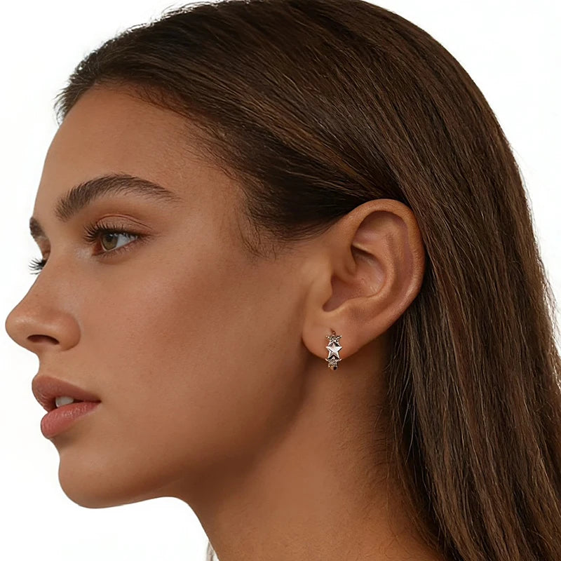 WOSTU 925 Sterling Silver Stackable Star Huggies Earrings, Lady Minimalist Starry Ear Hoops Jewelry Gift for Party Date Night