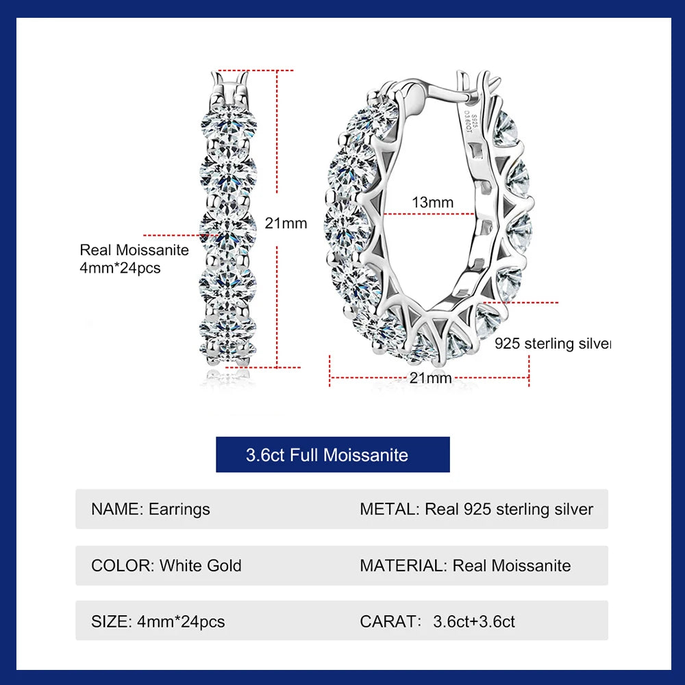 Luxury 4mm Full Moissanite Hoop Earring Original Certified 925 Silver 3.6ct Moissanite Diamond Earring for Women Wedding Jewelry - Madeinsea©