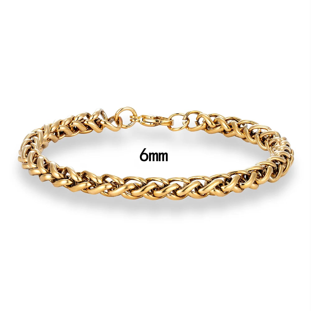 MKENDN Stylish Curb Cuban Chain Bracelet for Men Women 18k Plated Stainless Steel Punk Rock Cubic Foxtail Chain Unisex Gifts
