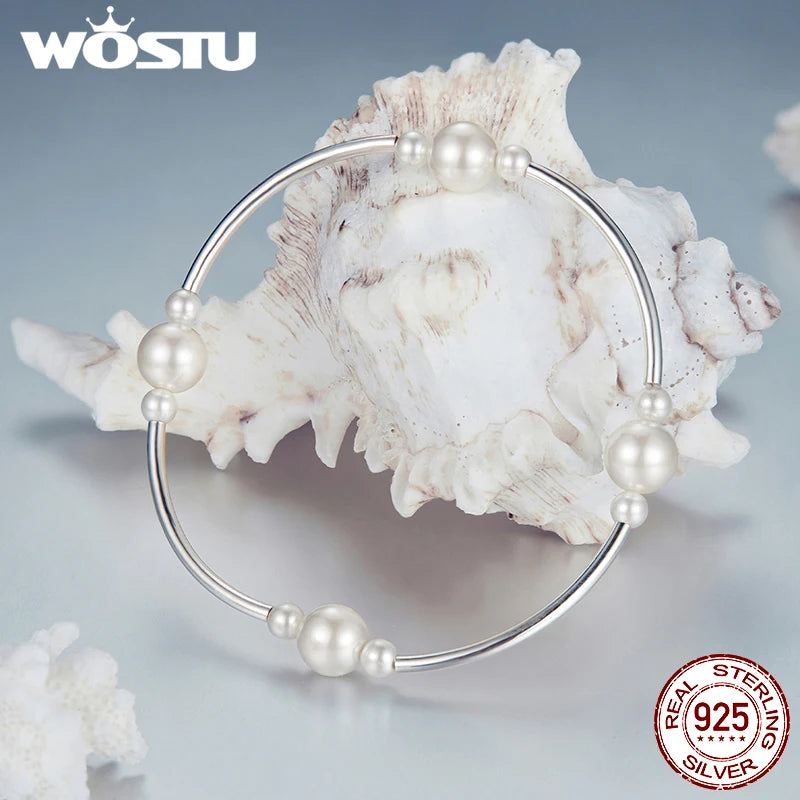 WOSTU 925 Sterling Silver Pearl Bracelet For Women Wedding Jewelry Accessories Stretchable Bangle Bracelets Mom's Gif 2025 New