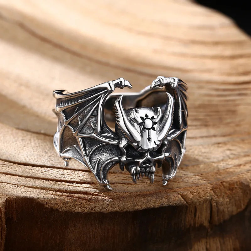 Buyee 925 Sterling Silber Männlicher Großer Ringfinger Eleganter Gary Bat Offener Ring für Frauen Männer Einzigartiger Modeschmuck Kreis