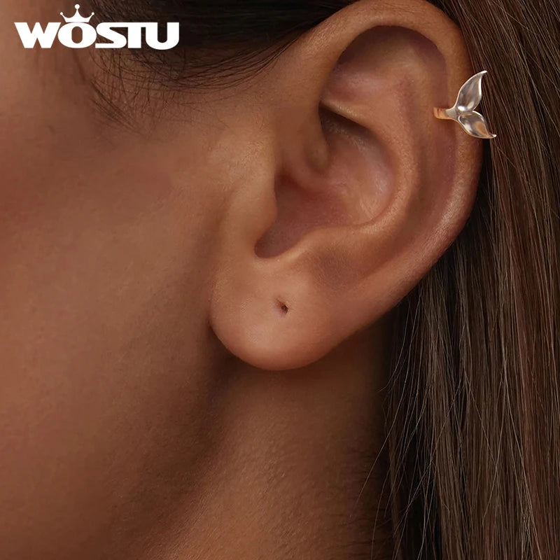 WOSTU 925 Sterling Silver Starfish Mermaid Ear Cuff Clip Earrings For Women Fashion Jewelry CQE842