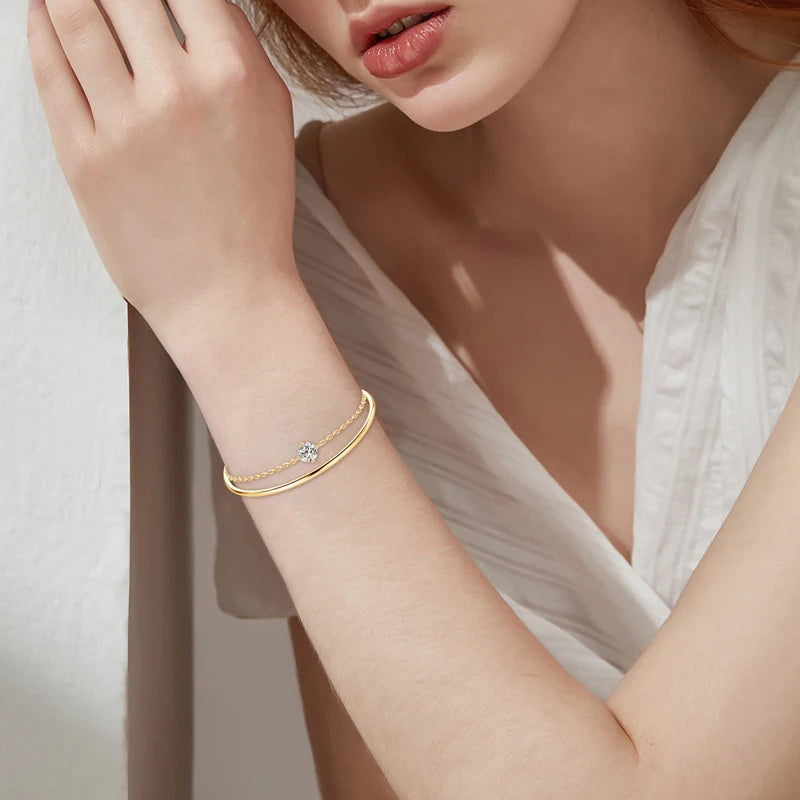 6.5mm 1.0CT Moissanite Four Claw Single Stone Bracelet for Women 925 Sterling Silver Round Cut Wedding Party Fashion Jewelry Gif