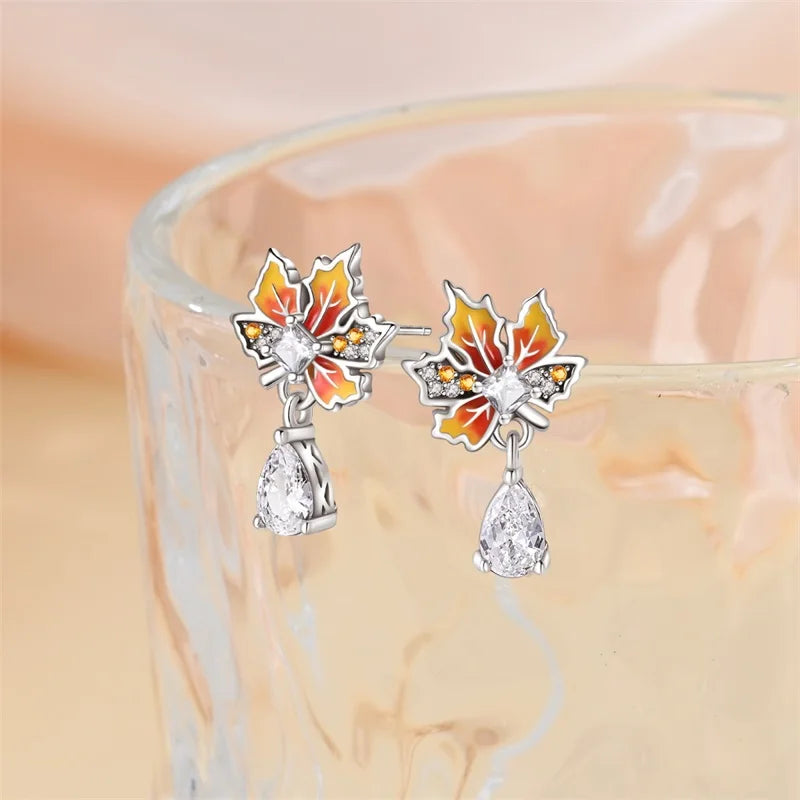 Classic Earrings 925 Silver Autumn Maple Leaf Ear Of Wheat Hoop Butterfly Cone Earring For Women Birthday Fine Jewelry Warm Gift
